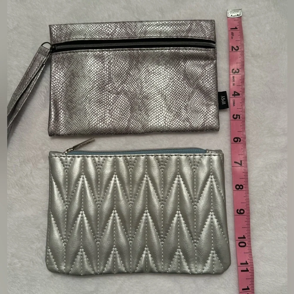 Silver Makeup Cosmetic Bag Set 2 NWOT